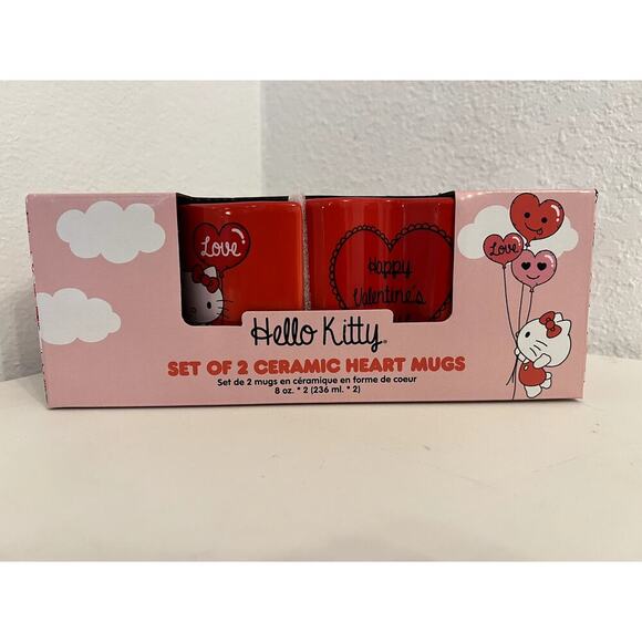 HELLO KITTY Heart Mugs Valentines Set of Two, Red Gift Set - Picture 1 of 5